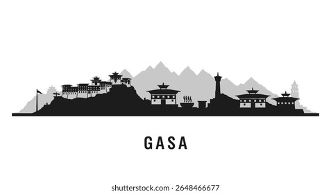 Gasa Bhutan Silhouette Minimalist CIty.