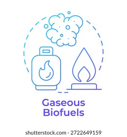 Ícone de conceito de gradiente azul de biocombustíveis gasosos. Biogás orgânico, dióxido de carbono. Temperatura alta. Ilustração de linha de forma redonda. Ideia abstrata. Design gráfico. Fácil de usar no artigo, folheto