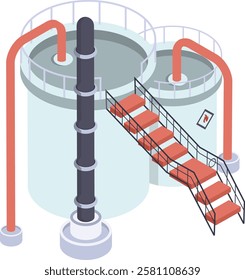 gaseous silo Storage Tanks isometric Concept, Pair of Cylinder Fuel Tanker with Stairs Vector color Icon Design, Oil and Gas industry Symbol, Petroleum and gasoline Sign, Service supply illustration