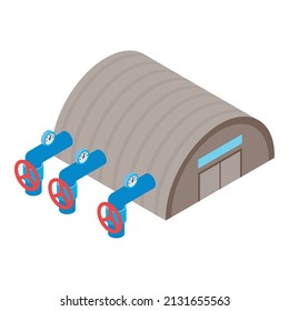 Gasification concept icon isometric vector. Gas pipe and warehouse building icon. Equipment of gas energy station, industrial object