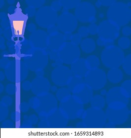 Gaslight in dark blue nigh background of light and dark classic blue circles