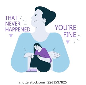 Gaslighting concept. Psychological manipulation method, and cognitive dissonance creation. Emotional abuse in parents and children relationships. Flat vector illustration