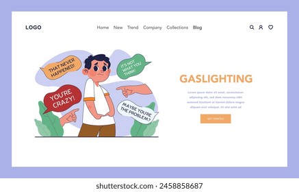 Gaslighting web banner or landing page. Psychological manipulation method, and cognitive dissonance creation. Emotional abuse and control in a relationships. Flat vector illustration