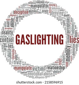 Gaslighting word cloud conceptual design isolated on white background.