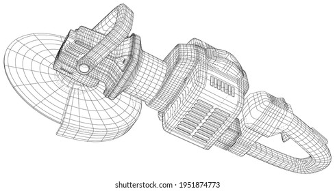 Gasoline angle grinder. Wire-frame Petrol angle grinder machine. Vector created of 3d.
