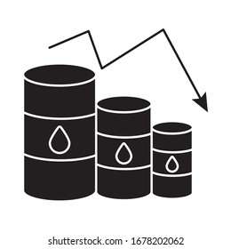 gasoline barrels with arrow decreasing oil prices flat style vector illustration