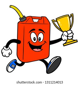 Gasoline Can Running with Trophy - A vector cartoon illustration of a fun Gasoline Can mascot running with a Trophy.