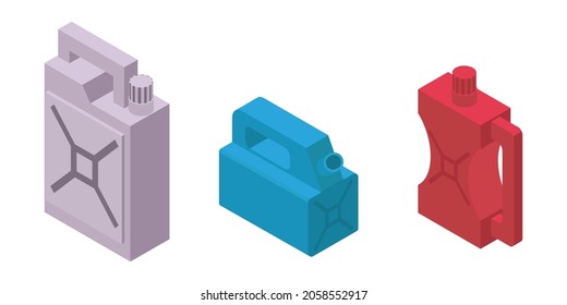 Benzindose - Set von einzeln auf weißem Hintergrund. Handgezeichnete isometrische Vektorgrafik. Flaches Farbdesign.