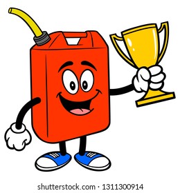 Gasoline Can with Trophy - A vector cartoon illustration of a Gasoline Can mascot holding a Trophy.