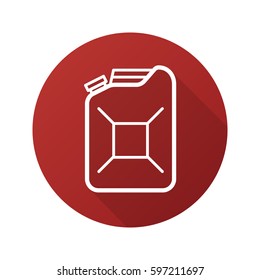 Gasoline canister flat linear long shadow icon. Petrol jerrycan. Fuel. Vector line symbol