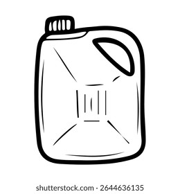 Gasoline canister. Hand drawn doodle vector. Car refueling equipment. Plastic or metal container with handle for transporting flammable liquids. Illustration line art element.