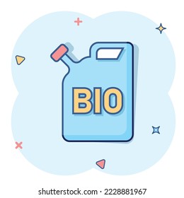 Gasoline canister icon in comic style. Petrol can cartoon vector illustration on white isolated background. Fuel container splash effect sign business concept.