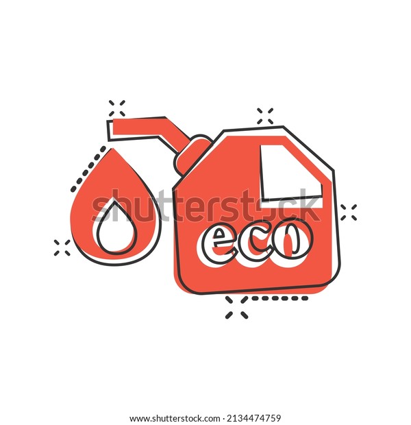 Gasoline canister icon in\
comic style. Petrol can cartoon vector illustration on white\
isolated background. Fuel container splash effect sign business\
concept.