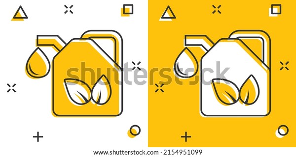 Gasoline canister icon in\
comic style. Petrol can cartoon vector illustration on white\
isolated background. Fuel container splash effect sign business\
concept.