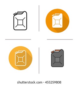 Gasoline canister icon. Flat design, linear and color styles. Petrol jerrycan. Fuel isolated vector illustrations