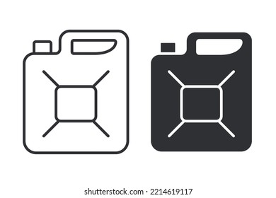 Gasoline canister. Icons of petrol line and flat style. Editable stroke