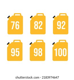 Gasoline canister labeled 76, 82, 92, 95, 98, 100. Vector illustration
