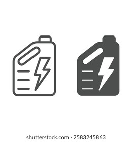 Gasoline canister line and solid icon, Refueling cycle concept. Vector graphics. Car oil container sign on white background, outline style icon for mobile or web design