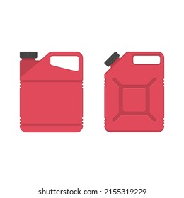 Gasoline Canisters in flat style, isolated on white background. Red Jerrycan for petrol or engine oil. Vector illustration EPS 10.