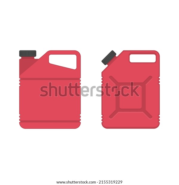 Gasoline Canisters in flat style, isolated on white\
background. Red Jerrycan for petrol or engine oil. Vector\
illustration EPS 10.