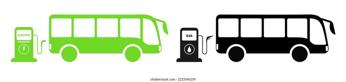 Gasoline car and electric car at the refueling station . Car charging at the charger station. Eco car . Auto refueling petrol at the gas station. ecology transport concept vector illustration