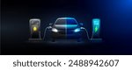 Gasoline car vs Electric car. Technology innovation change between oil to nature energy of automotive industry. EV Electric vehicle charging station clean energy alternative. Banner vector EPS10.
