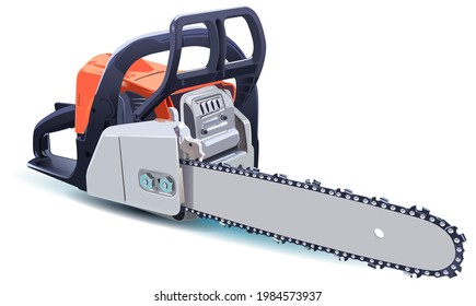 Gasoline chain saw 3d image isolated on white. Vector illustration