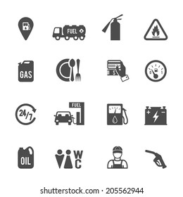 Gasoline Diesel Fuel Pump Service Station Convenience Food Store And WC Icons Set Abstract Isolated Vector Illustration