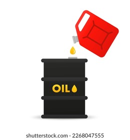 Gasoline, diesel, oil are poured into the barrel. Vector illustration