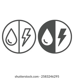 Gasoline with electricity line and solid icon, Energy bubble concept. Vector graphics. Drop and lightning sign on white background, outline style icon for mobile or web design