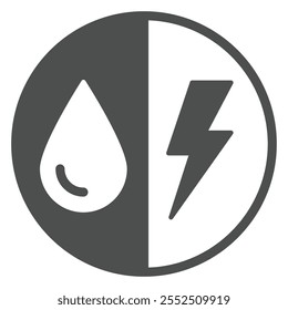 Gasoline with electricity solid icon, Energy bubble concept. Vector graphics. Drop and lightning sign on white background, glyph style icon for mobile or web design