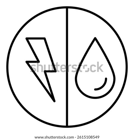 Gasoline with electricity thin line icon, Energy bubble concept. Vector graphics. Drop and lightning sign on white background, linear style mobile or design