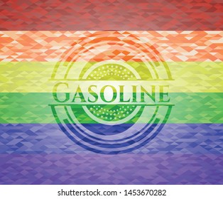 Gasoline emblem on mosaic background with the colors of the LGBT flag