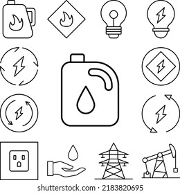 Gasoline, energy icon in a collection with other items