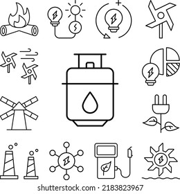 Gasoline, energy icon in a collection with other items