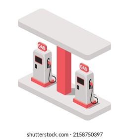 Gasoline filling station. Vector 3d line isometric, color web icons, new flat style. Creative design idea for infographics.