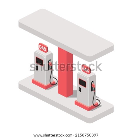 Gasoline filling station. Vector 3d line isometric, color web icons, new flat style. Creative design idea for infographics.