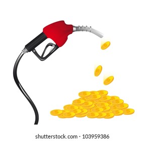 Gasoline fuel  with coins over white background. vector