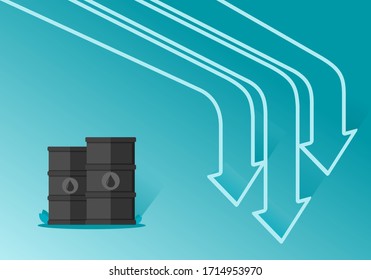 Gasoline Fuel Gas Petrol Oil Stock Value Market Demand Price Decrease Drop Fall Down Pandemic Impact With Graph Chart Diagram Illustration Vector. Can be Used for Web, Mobile, Infographic and Print.