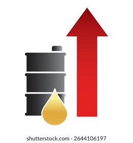 Gasoline, fuel, gas, petrol, oil, stock value, market, demand, price, rise. Oil drop and barrel with red arrow rising, vector illustration. Can be used for web, mobile, infographics and print. EPS 10