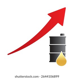 Gasoline, fuel, gas, petrol, oil, stock value, market, demand, price, rise. Oil drop and barrel with red arrow rising, vector illustration. Can be used for web, mobile, infographics and print. EPS 10