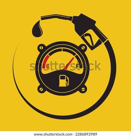 gasoline fuel pump nozzle poster isolated on yellow background