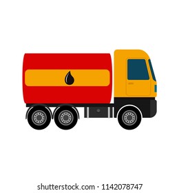 Gasoline fuel truck flat vector icon, fuel tanker icon, petrol truck icon, black oil transportation sign. Vector illustration. EPS10.