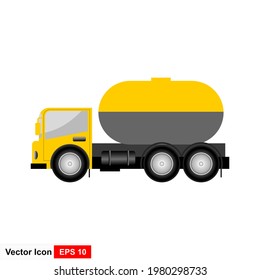 Gasoline fuel truck flat vector icon black silhouette, fuel tanker icon, petrol truck icon, black oil transportation sign, oil truck icon