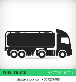 Gasoline Fuel Truck Flat Vector Icon Black Silhouette, Fuel Tanker Icon, Petrol Truck Icon, Black Oil Transportation Sign, Oil Truck Icon