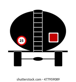 Gasoline fuel truck flat vector icon black silhouette, fuel tanker icon, petrol truck icon, black oil transportation sign, oil truck icon