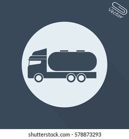 Gasoline fuel truck flat vector icon, fuel tanker icon, petrol truck icon, black oil transportation sign, oil truck icon