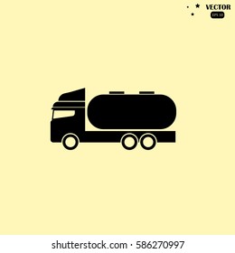 Gasoline Fuel Truck Flat Vector Icon, Fuel Tanker Icon, Petrol Truck Icon, Black Oil Transportation Sign, Oil Truck Icon