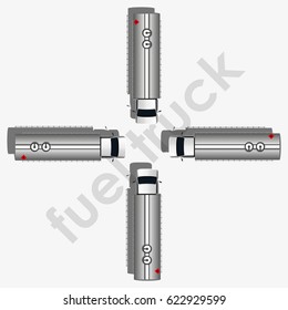 Gasoline fuel truck top view vector illustration.