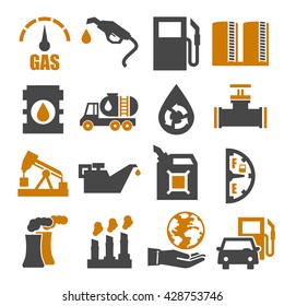 gasoline, gas, oil icon set